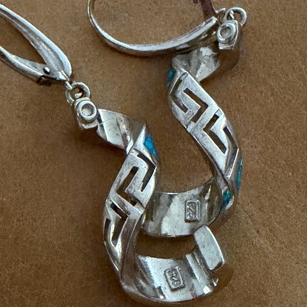 Sterling Silver and Blue Opal Spiral Earrings - Picture 5 of 5